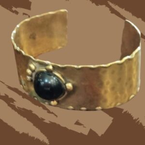 Crafted Brass Unisex Bangle With Onyx